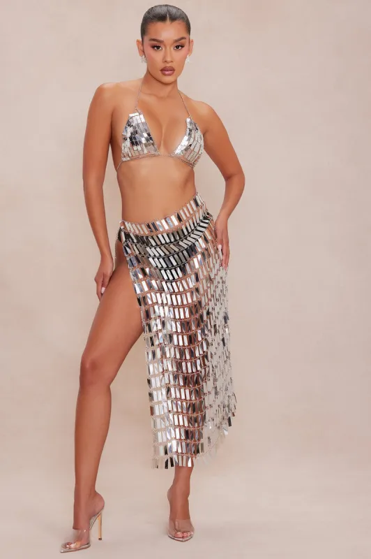 Kim Mirror Midi Skirt - Silver sold by Fashion Nova