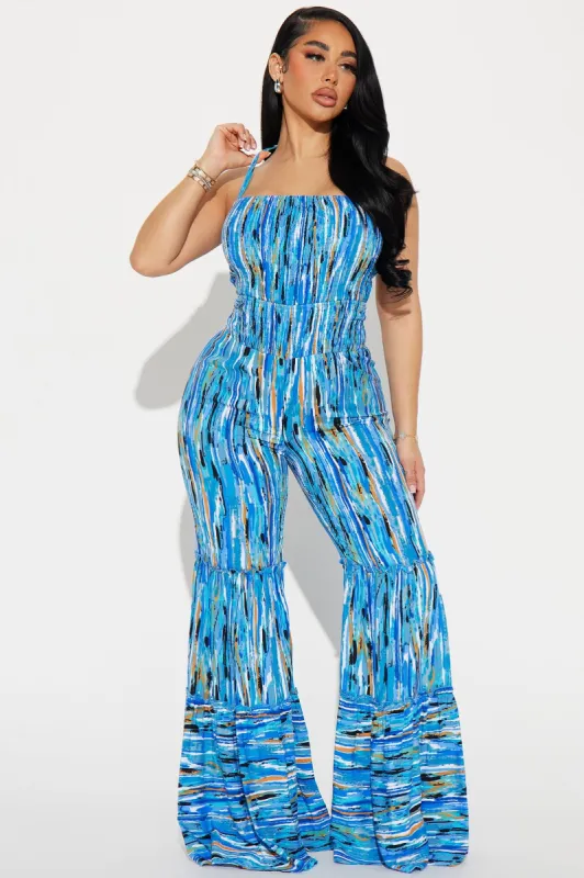 Meet Me On Vacation Jumpsuit - Blue/combo sold by Fashion Nova