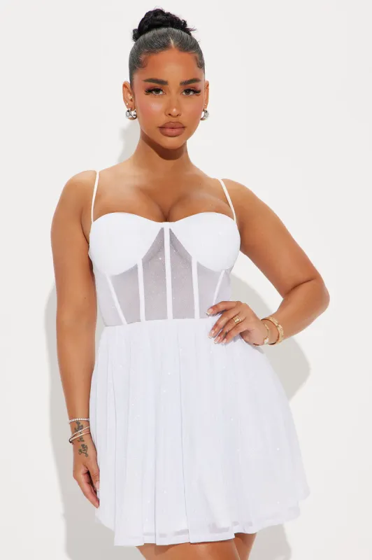 Gaia Glitter Mesh Mini Dress - White sold by Fashion Nova