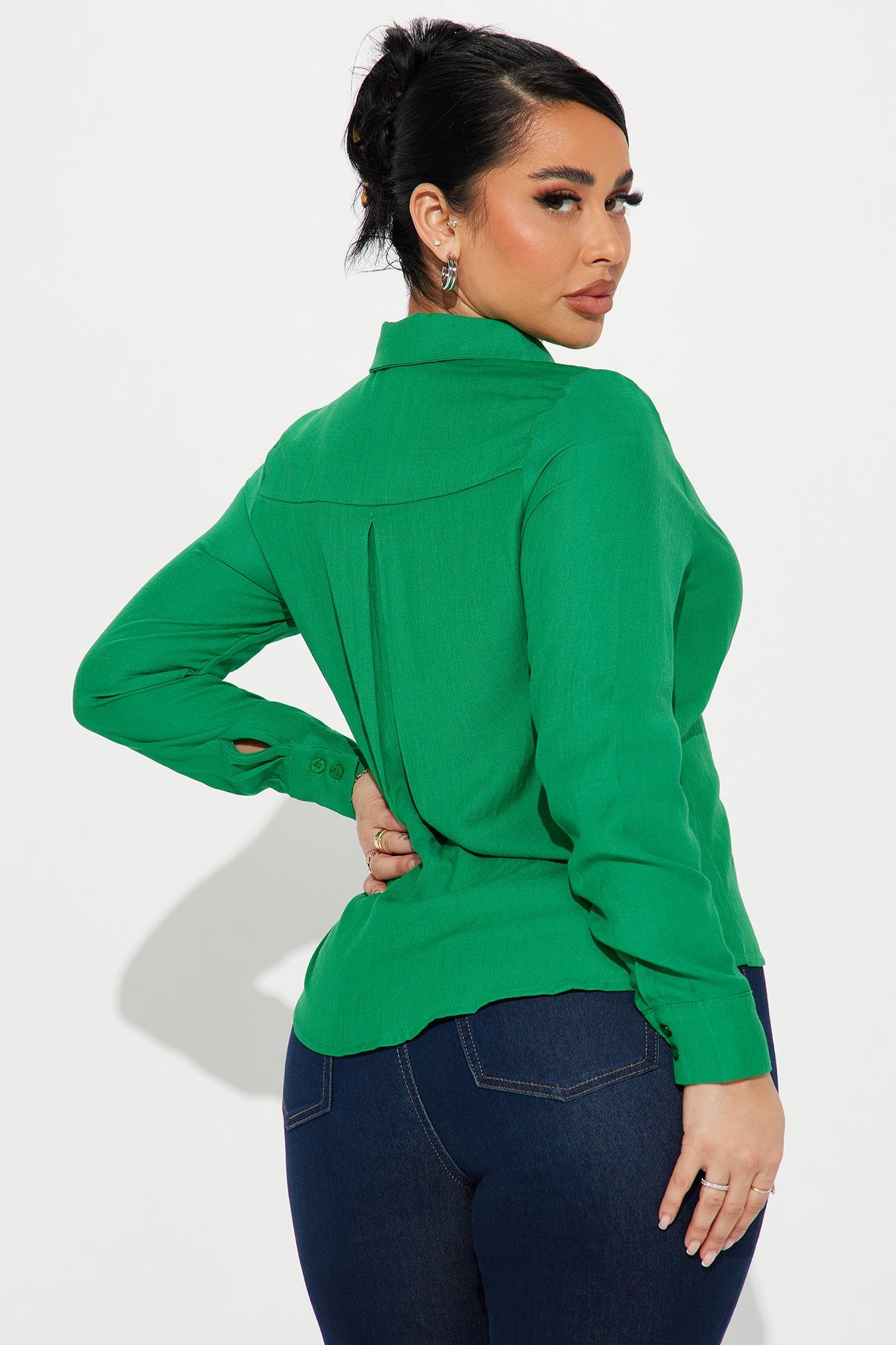 Justine Linen Shirt - Kelly Green sold by Fashion Nova product image thumbnail 3