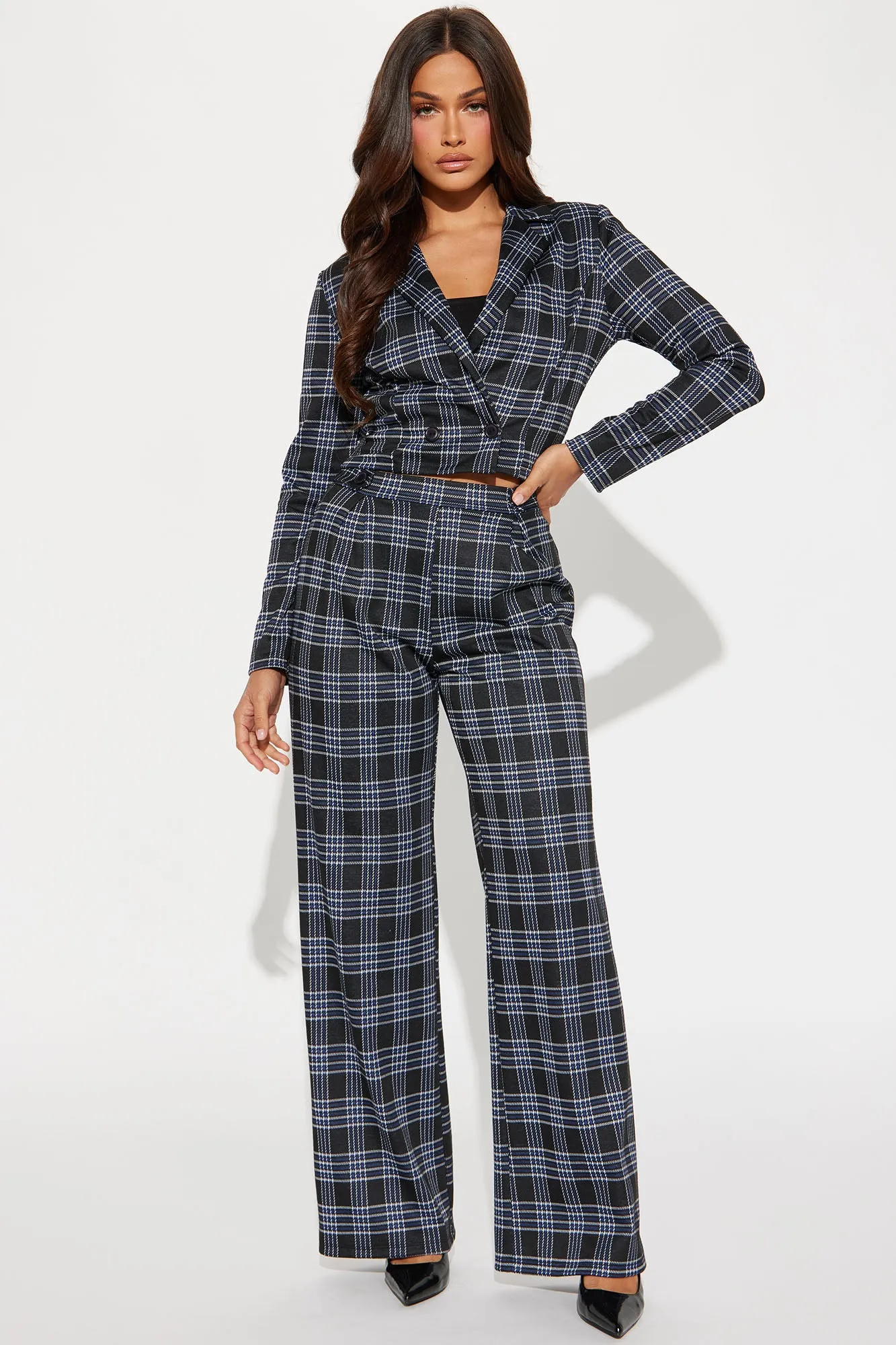 She's Bossy Blazer Pant Set - Navy/combo sold by Fashion Nova