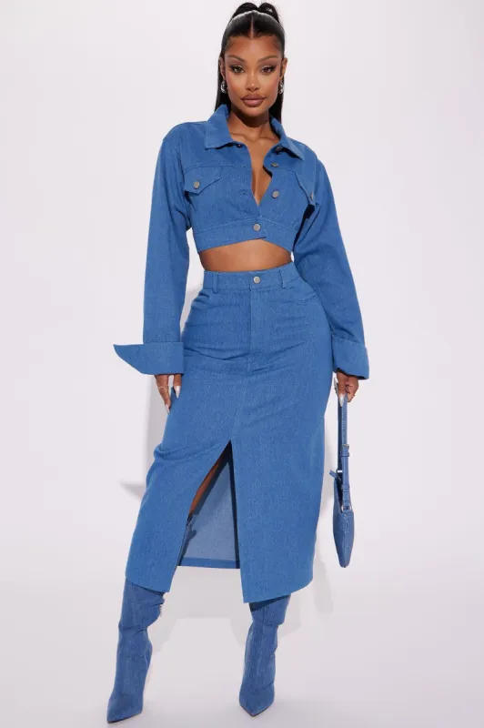 Simply Yours Denim Skirt Set - Medium Wash sold by Fashion Nova