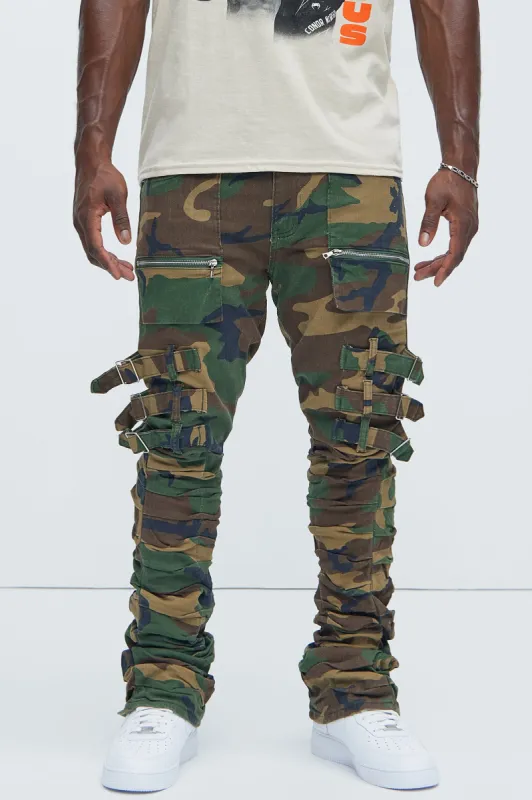 Pleat Me Down Stacked Skinny Flare Pants - Camouflage sold by Fashion Nova