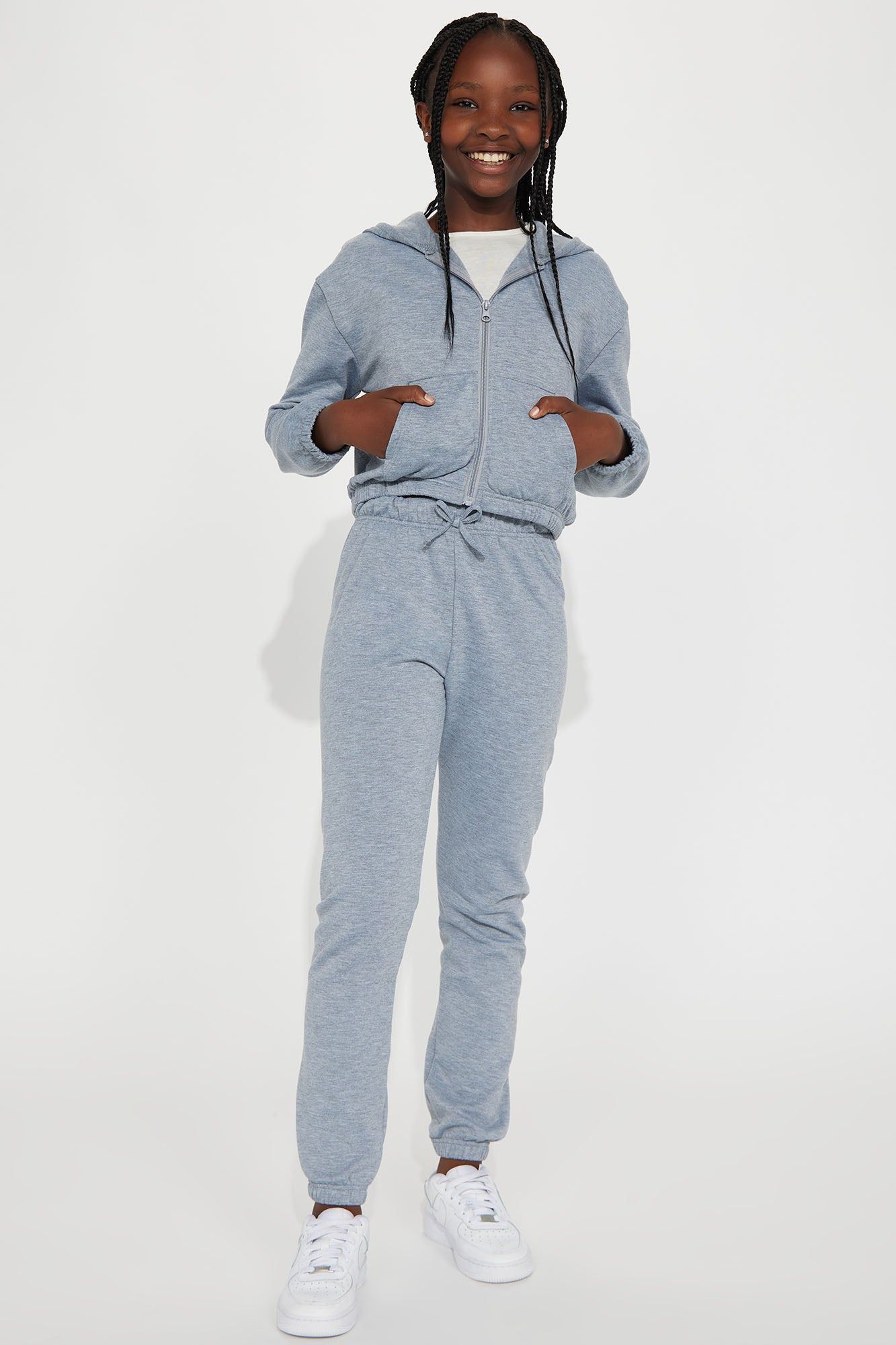 Mini Baby Girl Fleece Jogger Set - Heather Grey sold by Fashion Nova