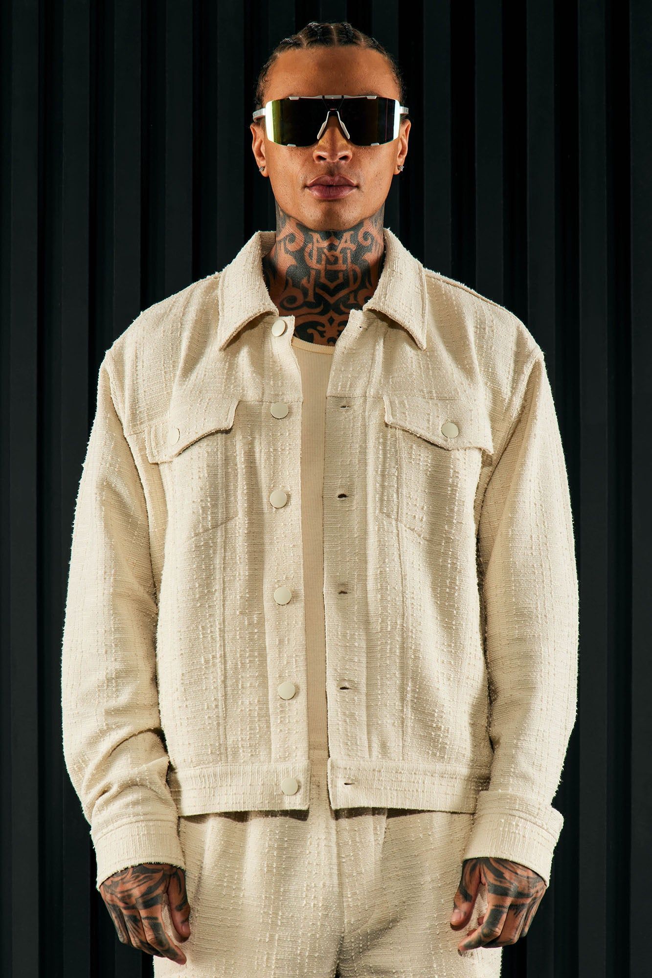 Jordan Textured Trucker Jacket - Off White sold by Fashion Nova