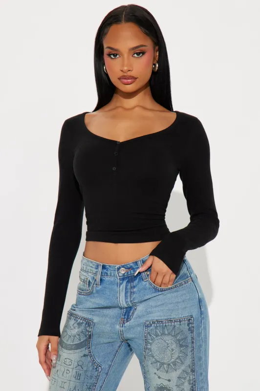 Hannah Henley Top - Black sold by Fashion Nova