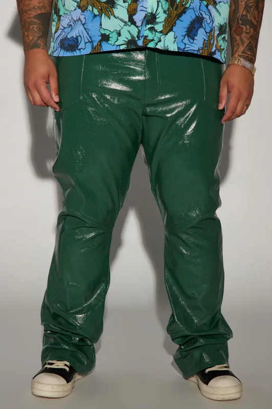 Da Baddie Faux Leather Stacked Slim Flare Pants - Hunter sold by Fashion Nova