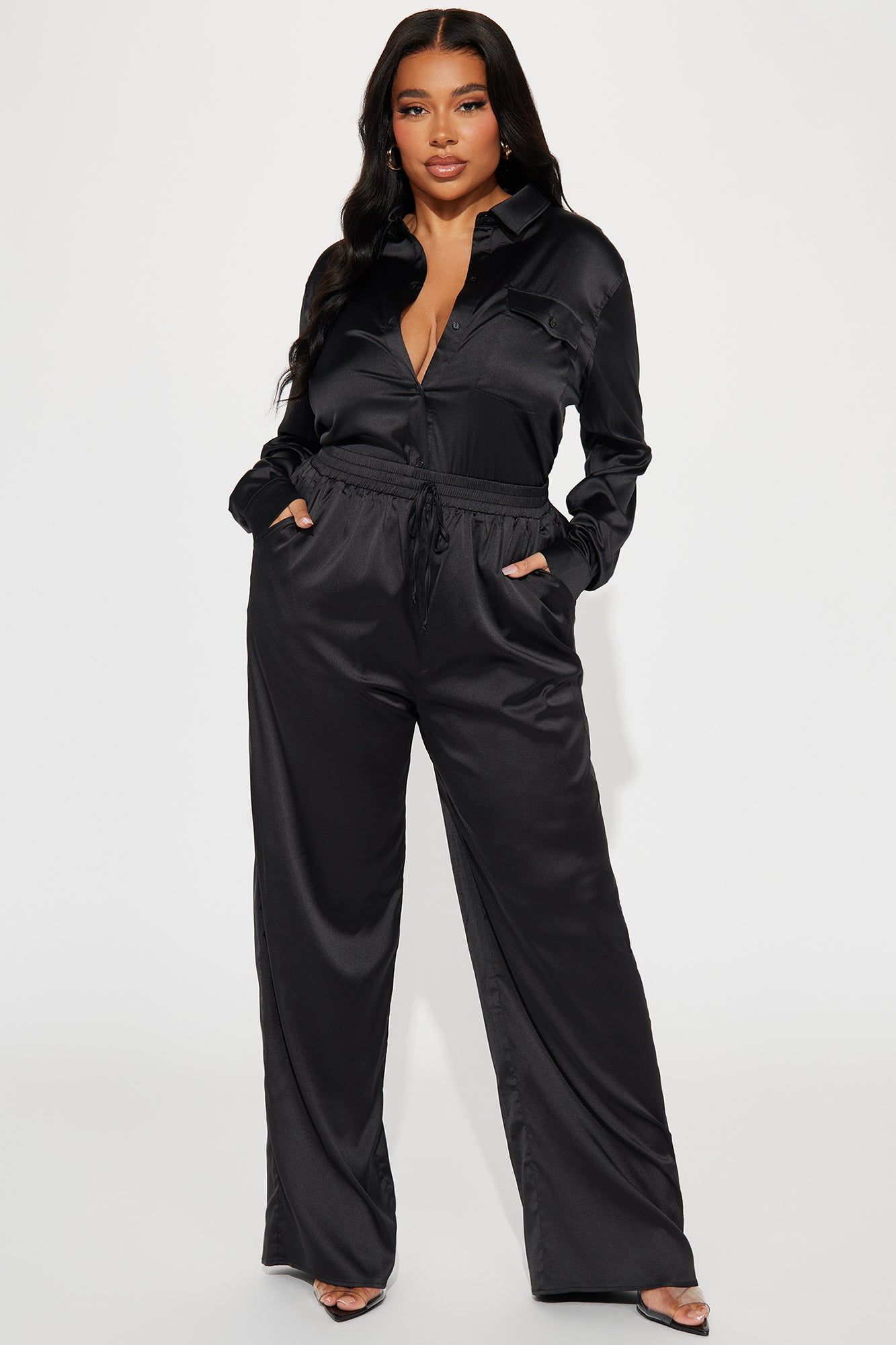 Mila Satin Pant Set - Black sold by Fashion Nova product image thumbnail 4