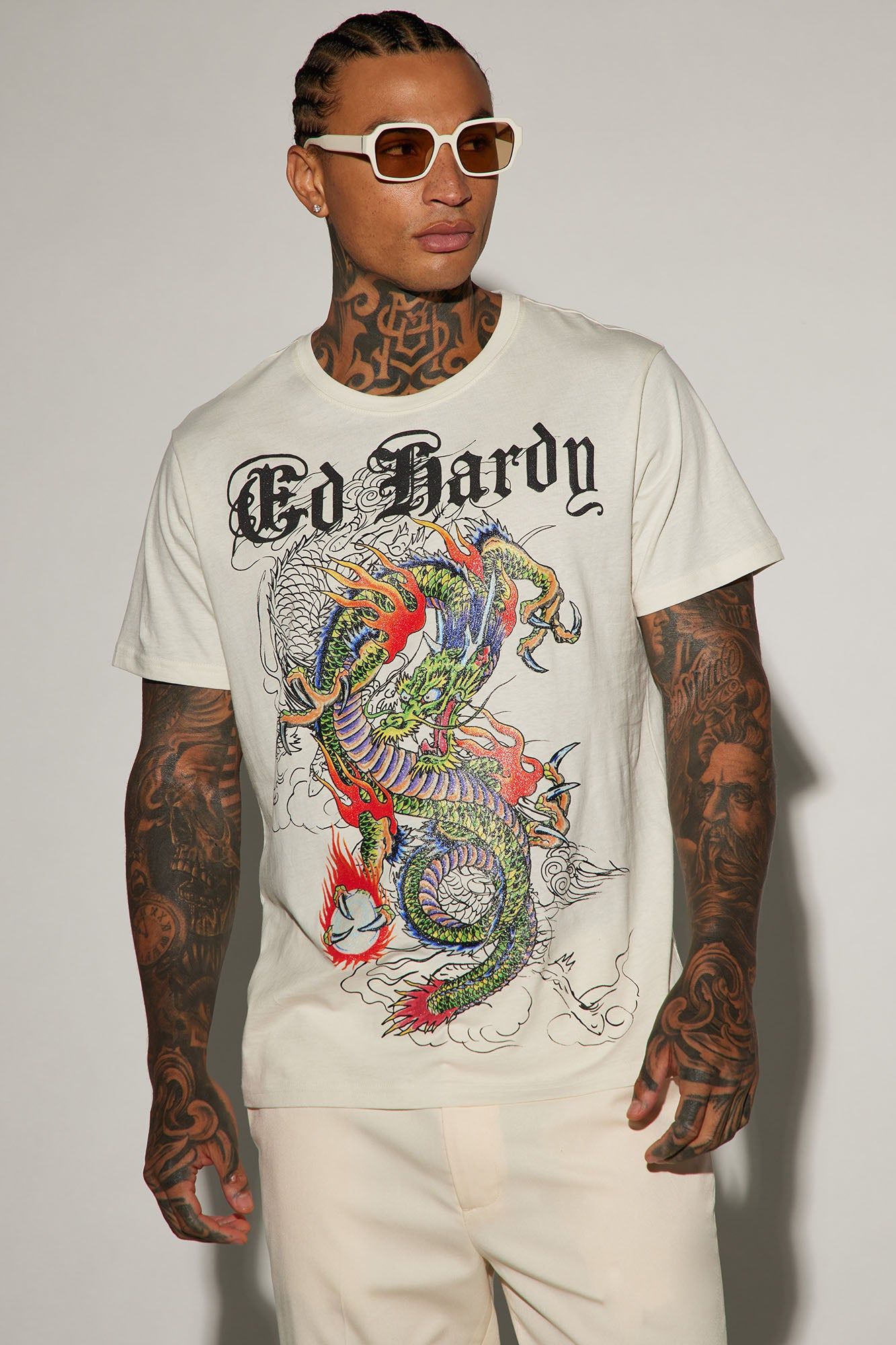 Ed Hardy Dragon Short Sleeve Tee - Ivory sold by Fashion Nova