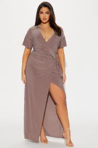Noa Maxi Wrap Dress - Mocha sold by Fashion Nova