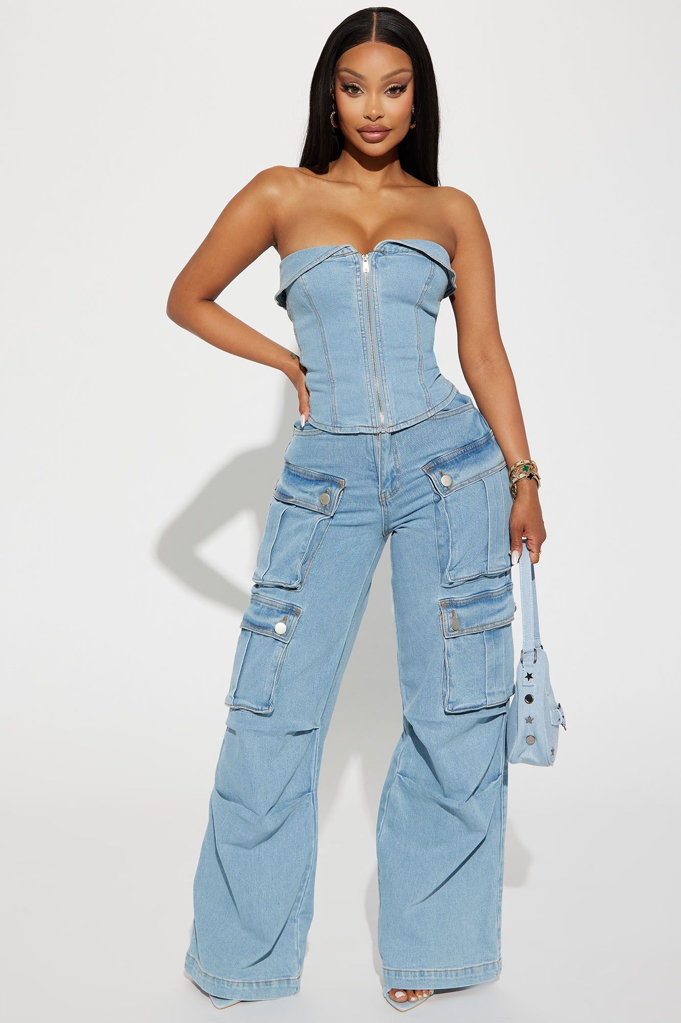 Ciara Denim Pant Set - Light Wash sold by Fashion Nova