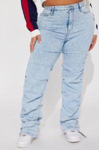 Catch My Vibe Stacked Straight Leg Jeans - Acid Wash Blue sold by Fashion Nova