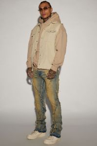 Want To Fray Stacked Skinny Flare Jeans - Vintage Blue Wash sold by Fashion Nova