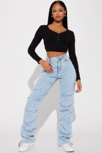 Catch My Vibe Stacked Straight Leg Jeans - Acid Wash Blue sold by Fashion Nova