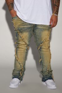 Want To Fray Stacked Skinny Flare Jeans - Vintage Blue Wash sold by Fashion Nova