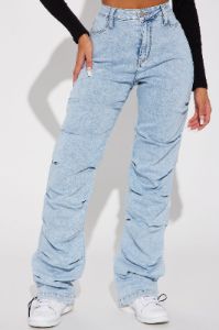 Catch My Vibe Stacked Straight Leg Jeans - Acid Wash Blue sold by Fashion Nova