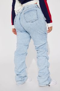 Catch My Vibe Stacked Straight Leg Jeans - Acid Wash Blue sold by Fashion Nova
