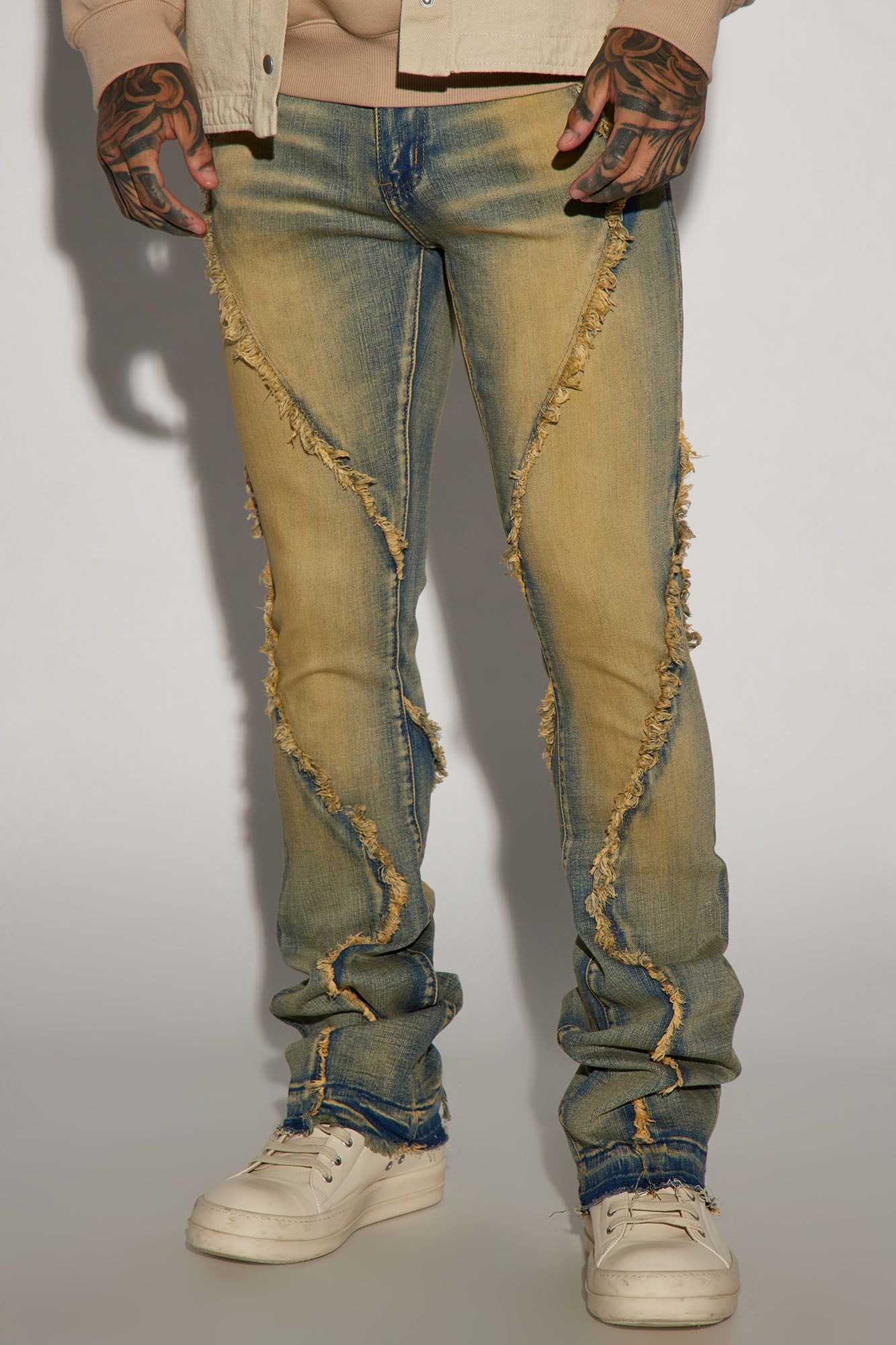 Want To Fray Stacked Skinny Flare Jeans - Vintage Blue Wash sold by Fashion Nova