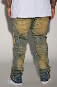 Want To Fray Stacked Skinny Flare Jeans - Vintage Blue Wash sold by Fashion Nova