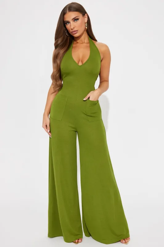 Missed Flights Jumpsuit - Green sold by Fashion Nova