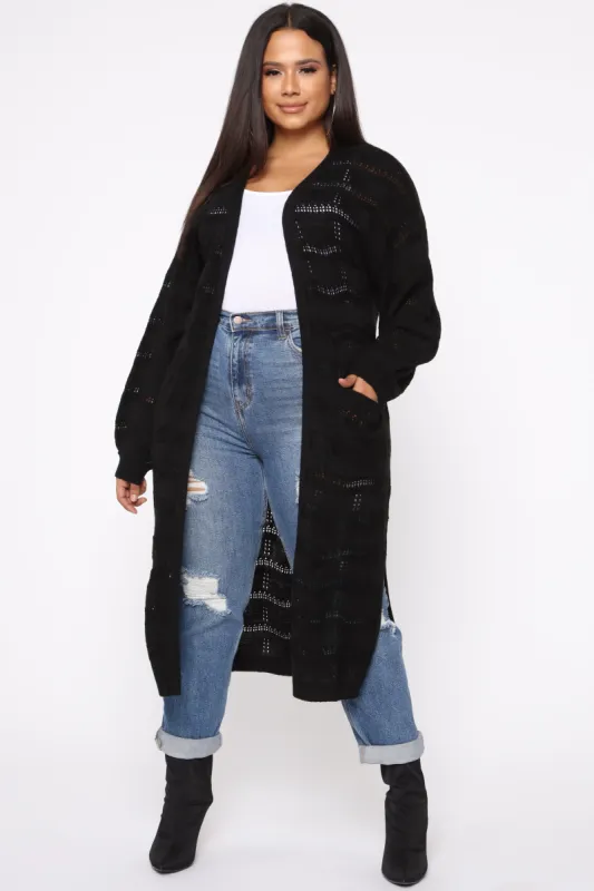 Love Is Forever Long Line Cardigan - Black sold by Fashion Nova