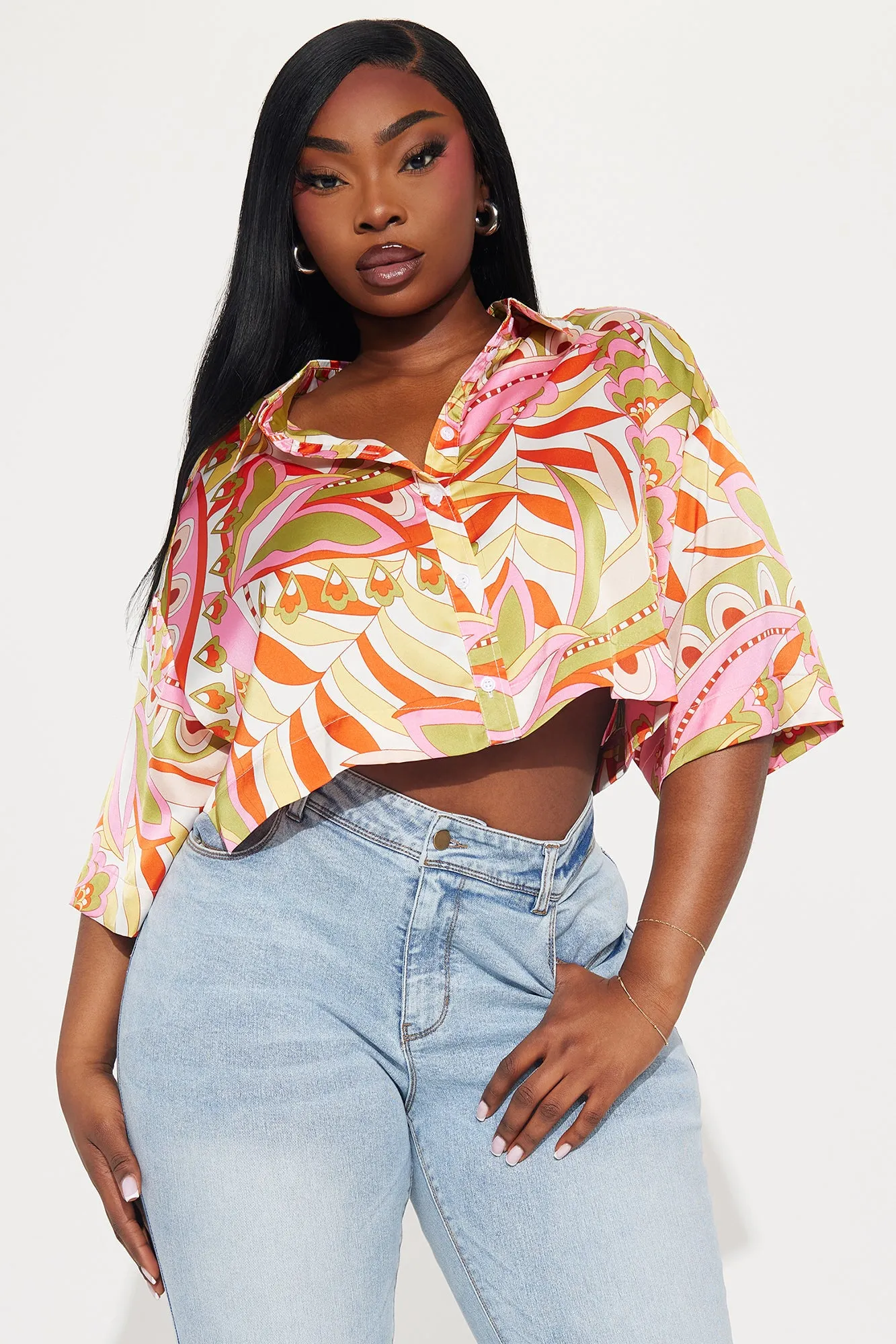 Summer Heat Satin Shirt - Ivory/combo sold by Fashion Nova product image thumbnail 4