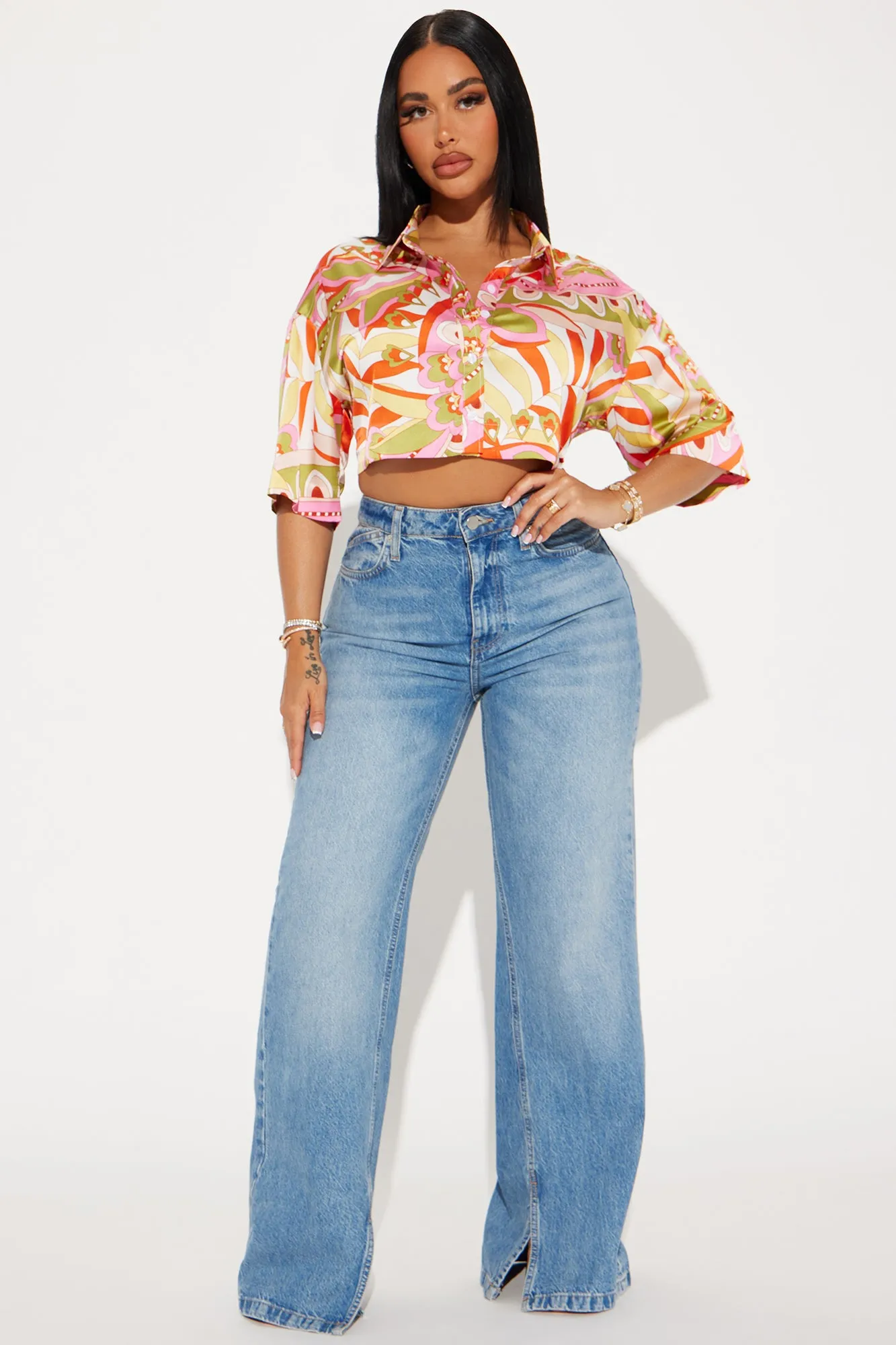 Summer Heat Satin Shirt - Ivory/combo sold by Fashion Nova product image thumbnail 2