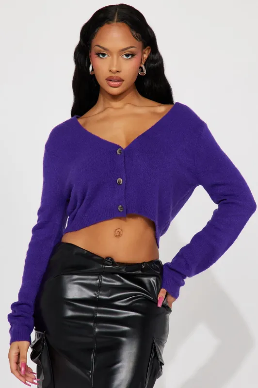 Albyn Cardigan Sweater - Purple sold by Fashion Nova