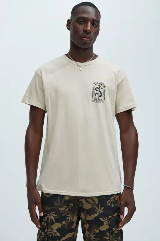 Welcome To The New World Short Sleeve Tee - Sand sold by Fashion Nova