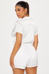 Get With It Satin Romper - Off White sold by Fashion Nova