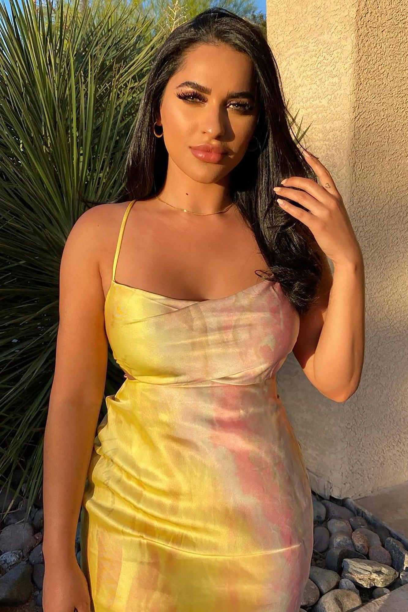 Zuri Satin Tie Dye Midi Dress - Pink/combo sold by Fashion Nova product image thumbnail 4