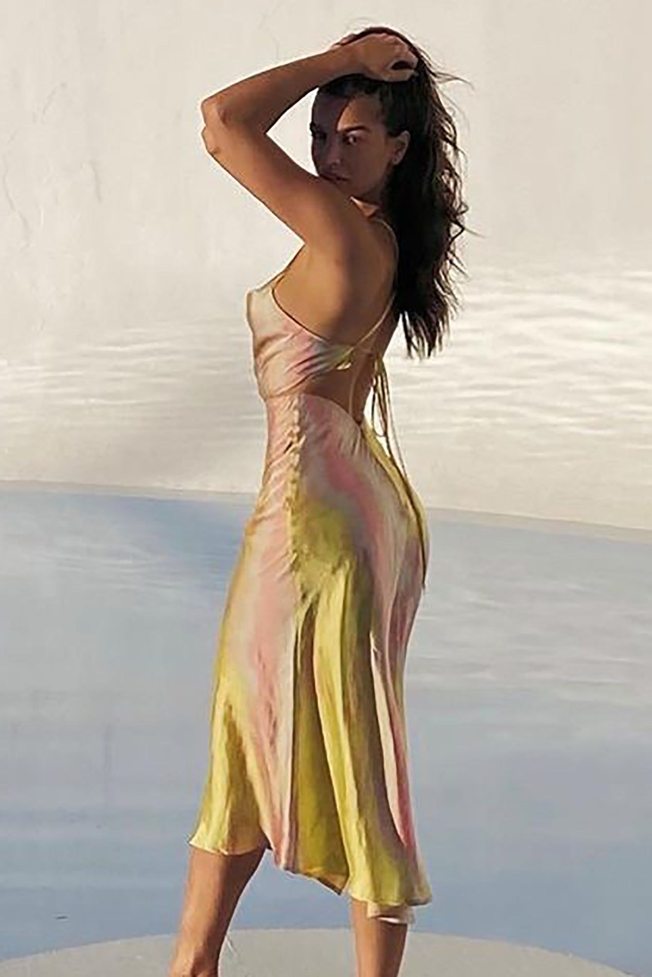 Zuri Satin Tie Dye Midi Dress - Pink/combo sold by Fashion Nova product image thumbnail 3