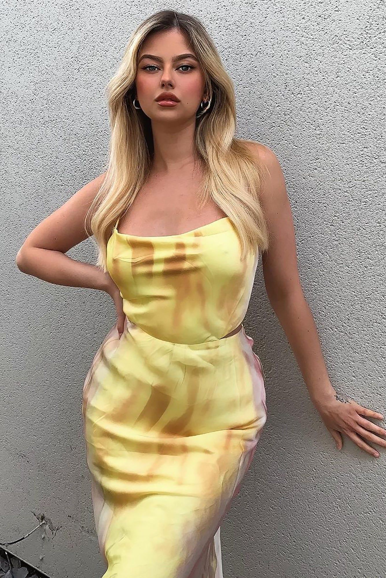 Zuri Satin Tie Dye Midi Dress - Pink/combo sold by Fashion Nova