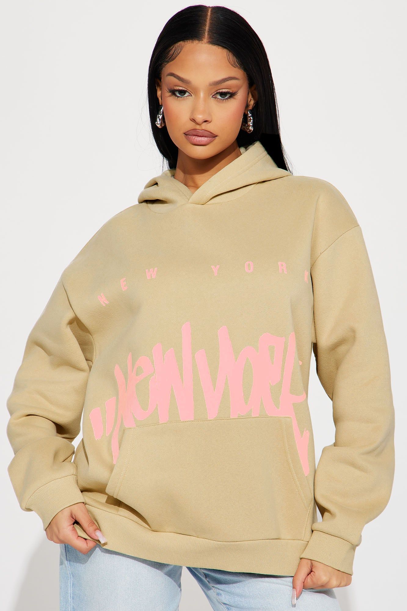 It's A New York Vibe Graphic Hoodie - Sand sold by Fashion Nova