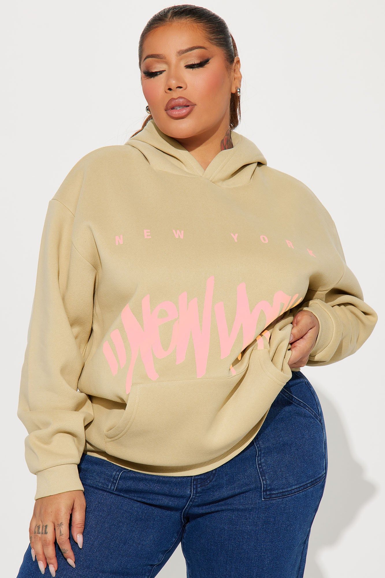 It's A New York Vibe Graphic Hoodie - Sand sold by Fashion Nova product image thumbnail 5