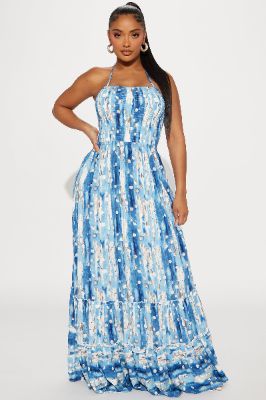 Ibiza Halter Maxi Dress - Blue/combo sold by Fashion Nova