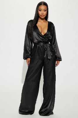 Unloving You Satin Jumpsuit - Black sold by Fashion Nova