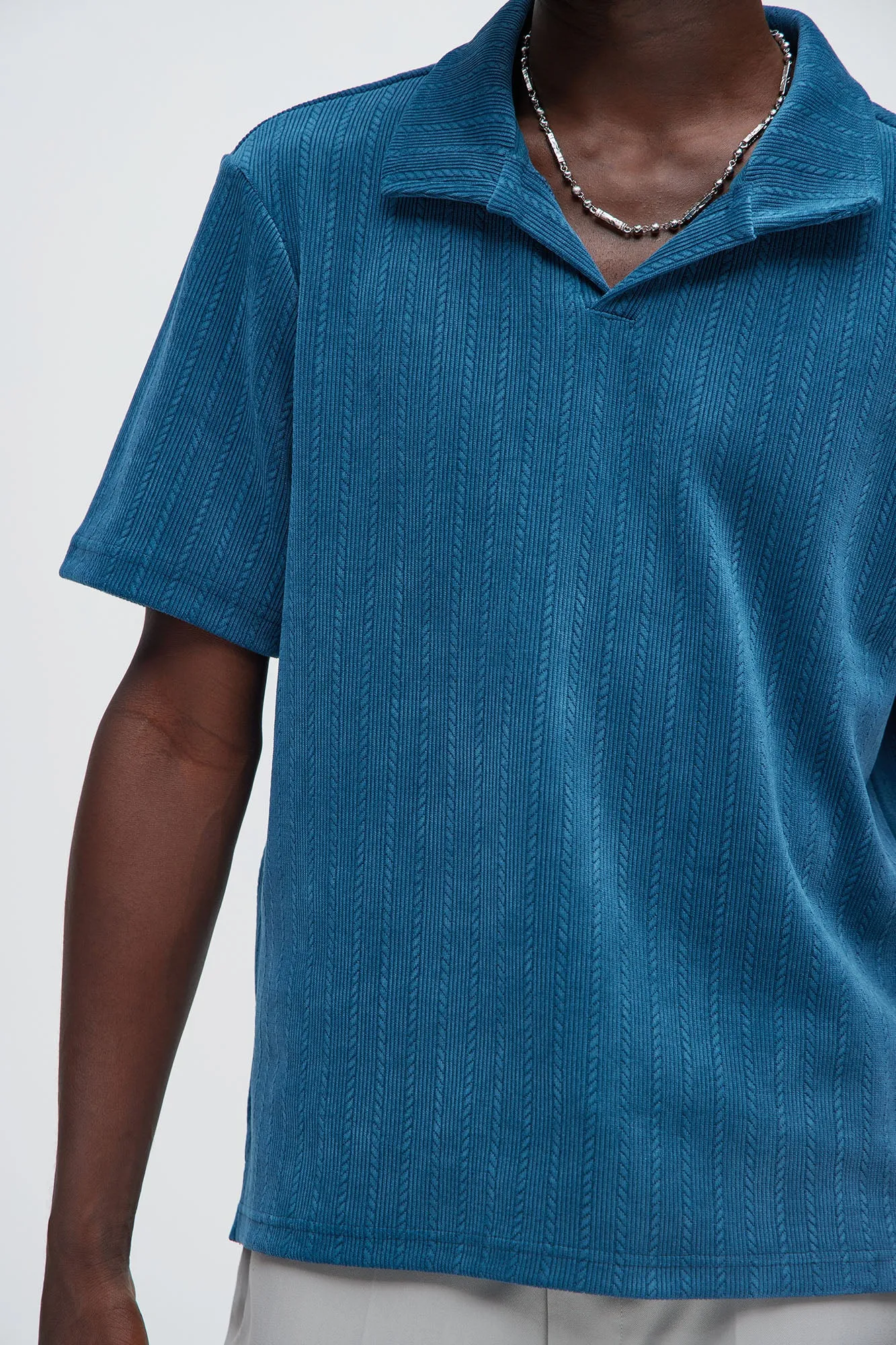 Cefalo Sweater Textured Johnny Collar Shirt - Blue sold by Fashion Nova product image thumbnail 2