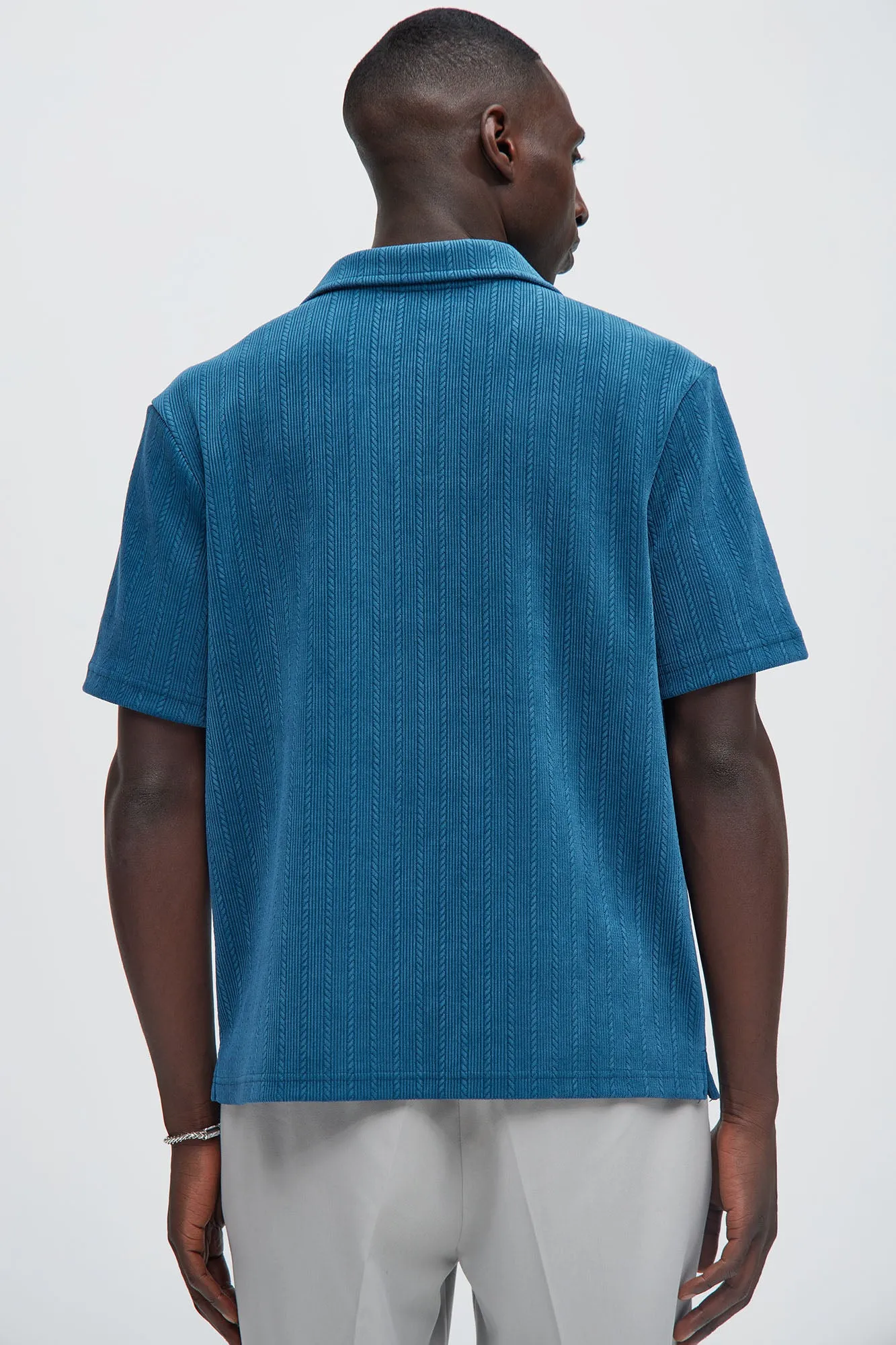 Cefalo Sweater Textured Johnny Collar Shirt - Blue sold by Fashion Nova product image thumbnail 3