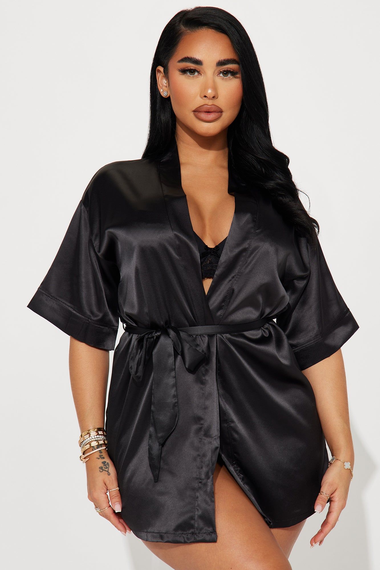Getting Ready For You Satin Robe - Black sold by Fashion Nova