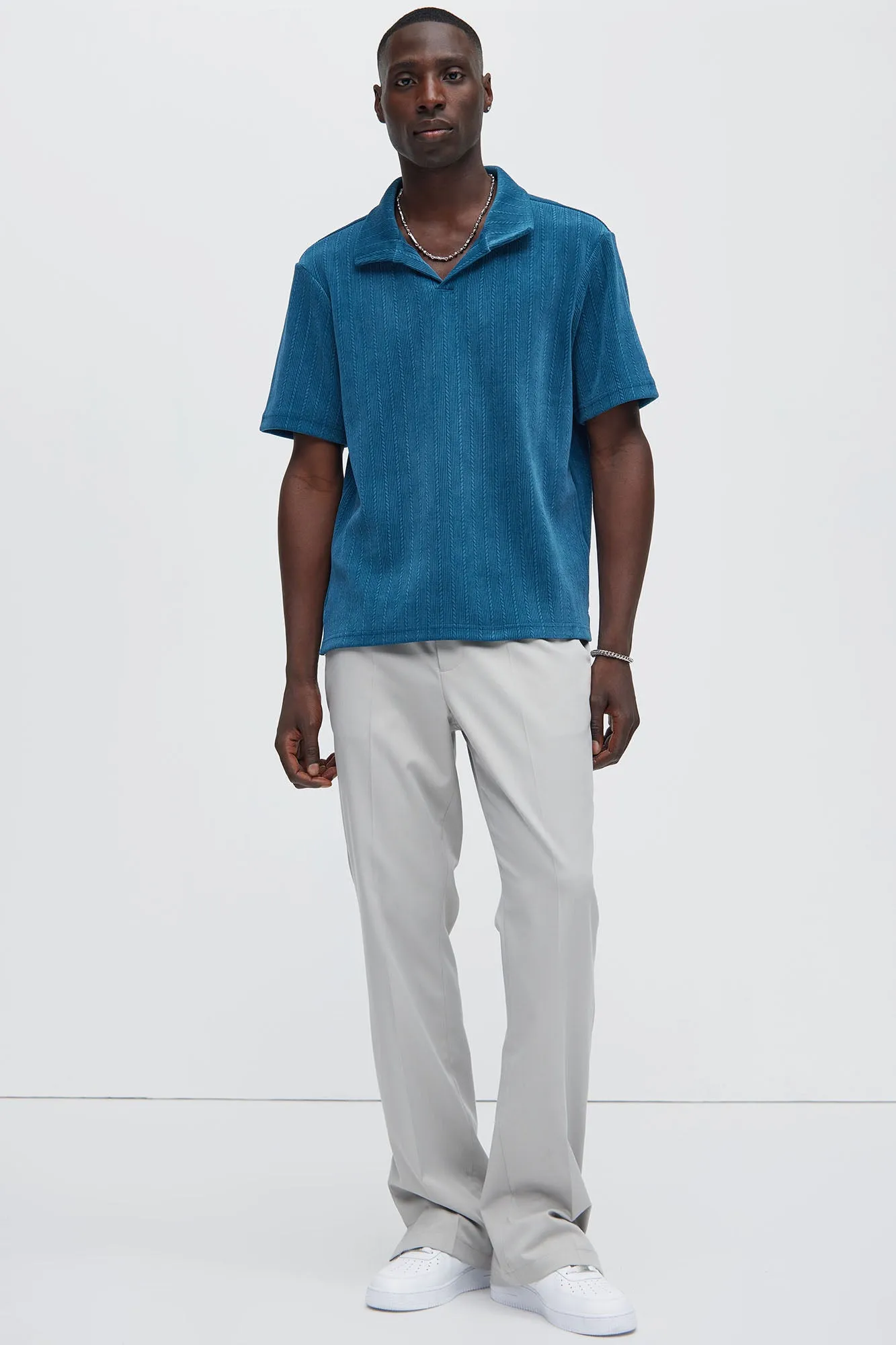 Cefalo Sweater Textured Johnny Collar Shirt - Blue sold by Fashion Nova product image thumbnail 4