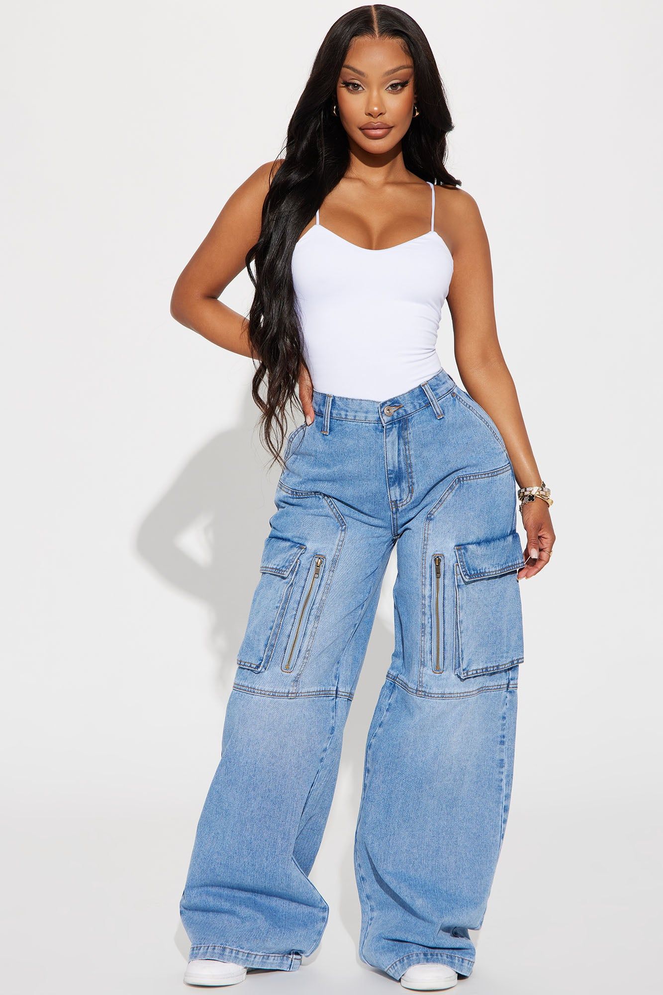 Berlin Baggy Cargo Jean - Light Wash sold by Fashion Nova