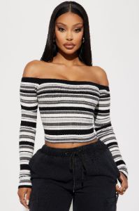 Madisyn Striped Sweater - Black/combo sold by Fashion Nova