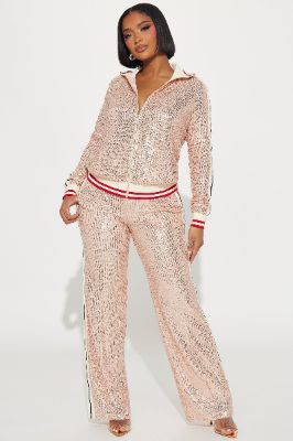 Always In Sequin Pant Set - Rose Gold sold by Fashion Nova