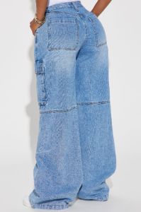 Berlin Baggy Cargo Jean - Light Wash sold by Fashion Nova
