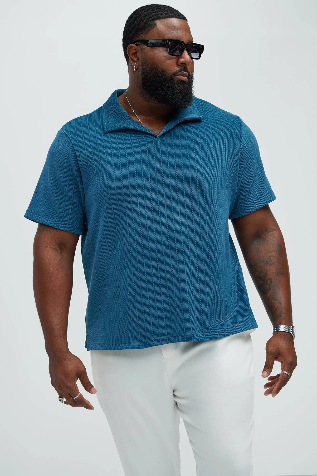 Cefalo Sweater Textured Johnny Collar Shirt - Blue sold by Fashion Nova product image thumbnail 5