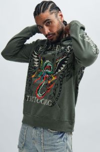 Ed Hardy Dragon Wings Hoodie - Olive sold by Fashion Nova