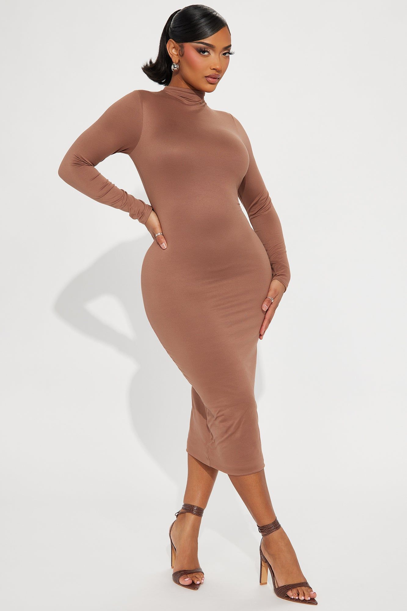 Efina Double Lined Midi Dress - Chocolate sold by Fashion Nova
