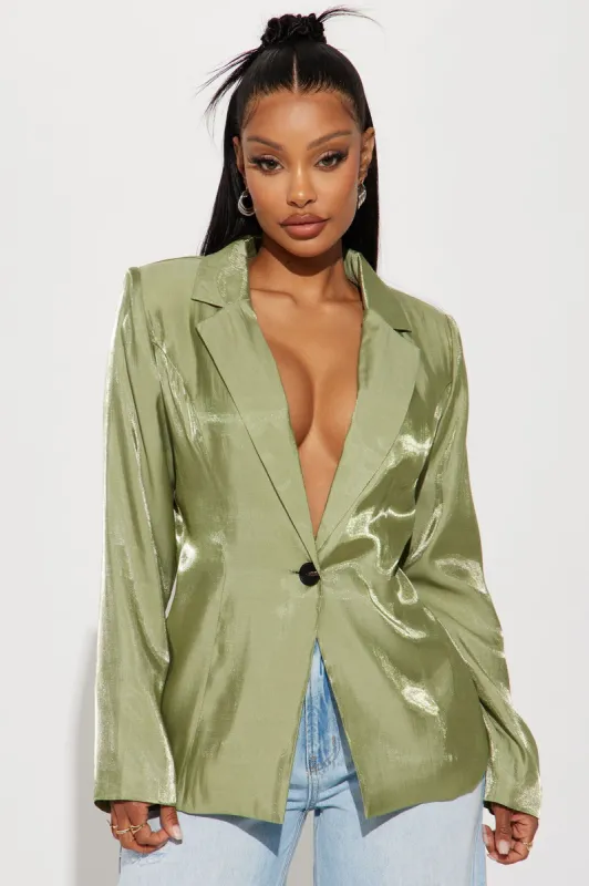 Chrome Nights Metallic Blazer - Sage sold by Fashion Nova
