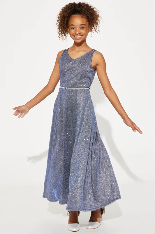 Mini Glitter Knit Sleeveless Maxi Dress - Blue sold by Fashion Nova